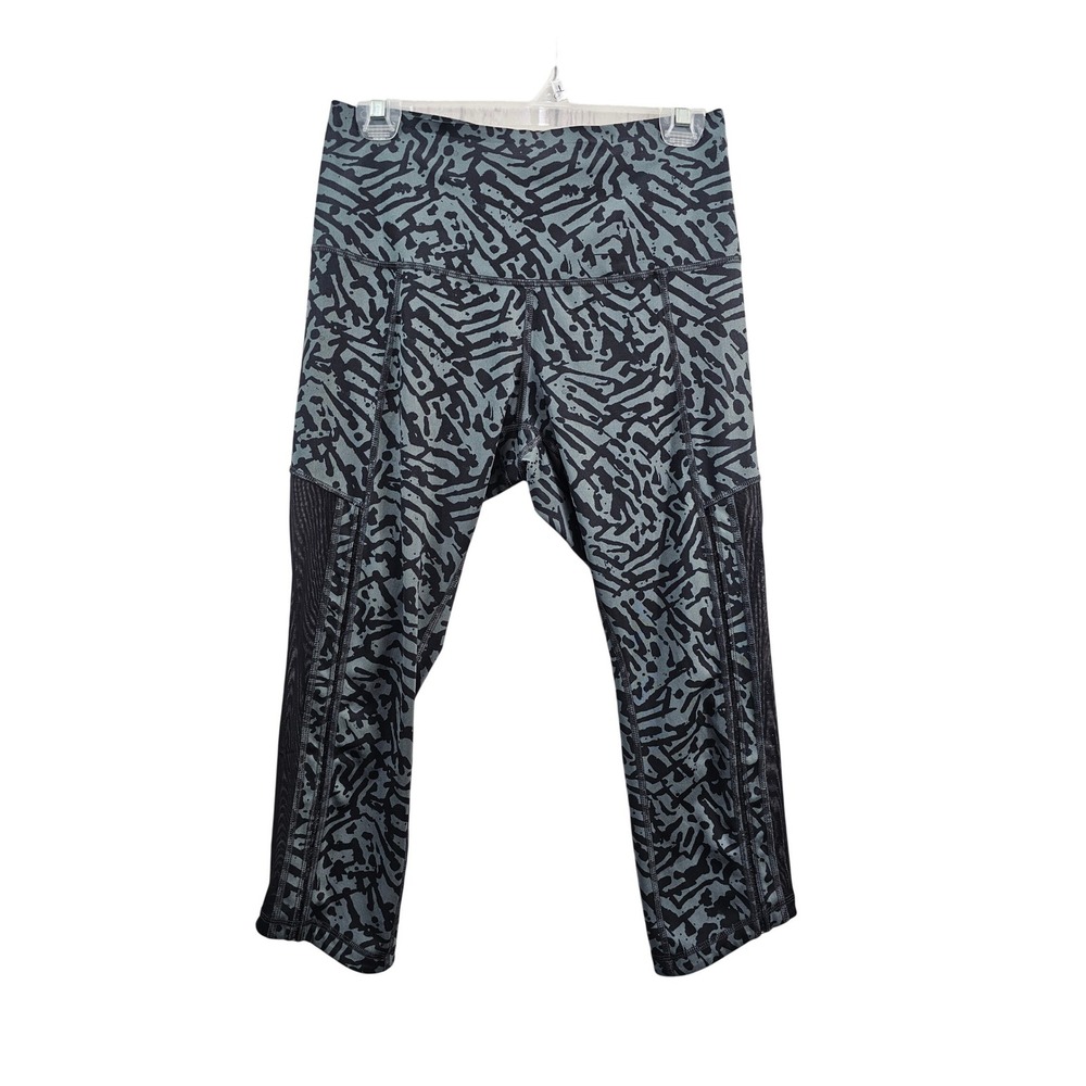 Lululemon Align High Rise Print Mesh Panel Crop 3/4 Leggings‎ Size 8 Black Grey